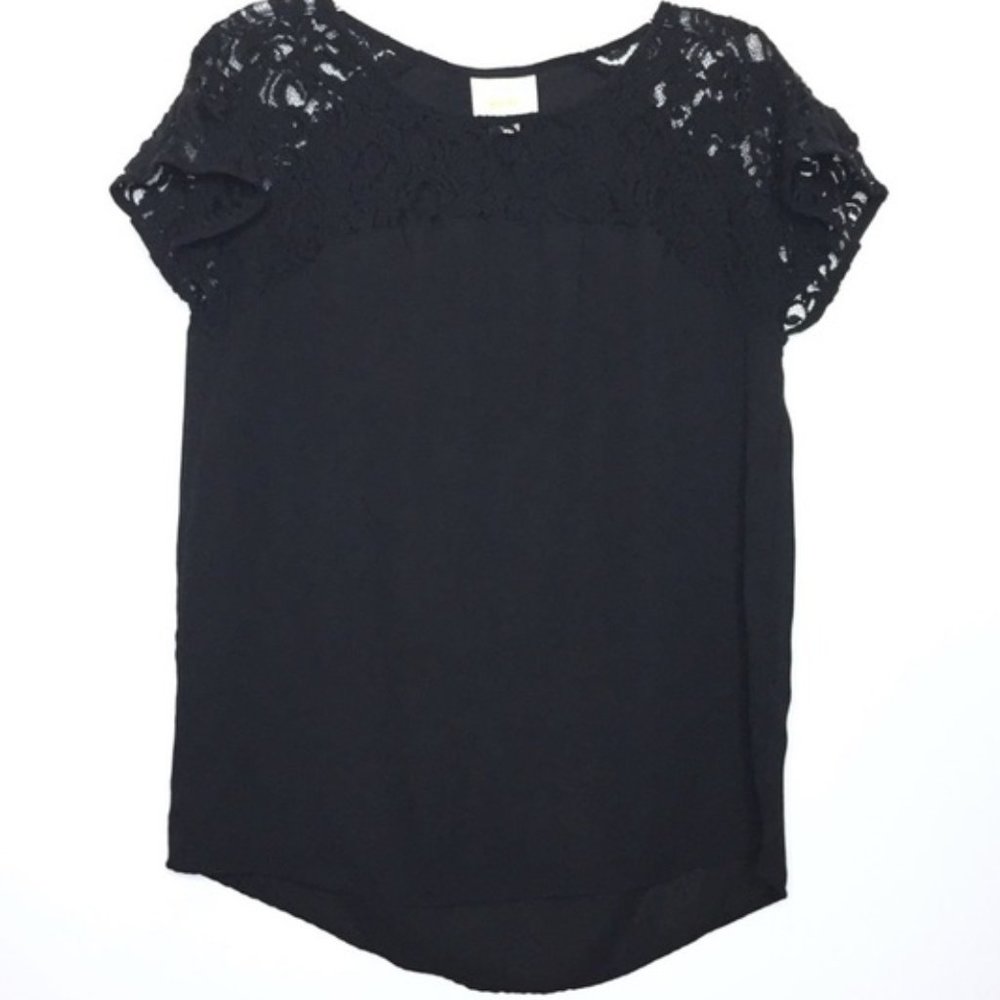 Anthropologie Maeve Black Short Sleeve Lace Blouse Size Medium
